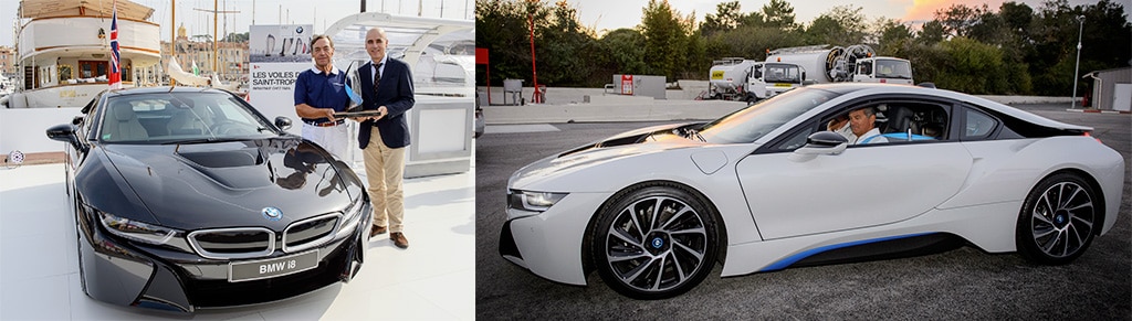 Loïck Peyron, recordman du tour du monde à la voile, Xu Lijia, championne olympique en Laser Radial, et la BMW i8 confèrent une touche de glamour sportif aux Voiles de Saint-Tropez.