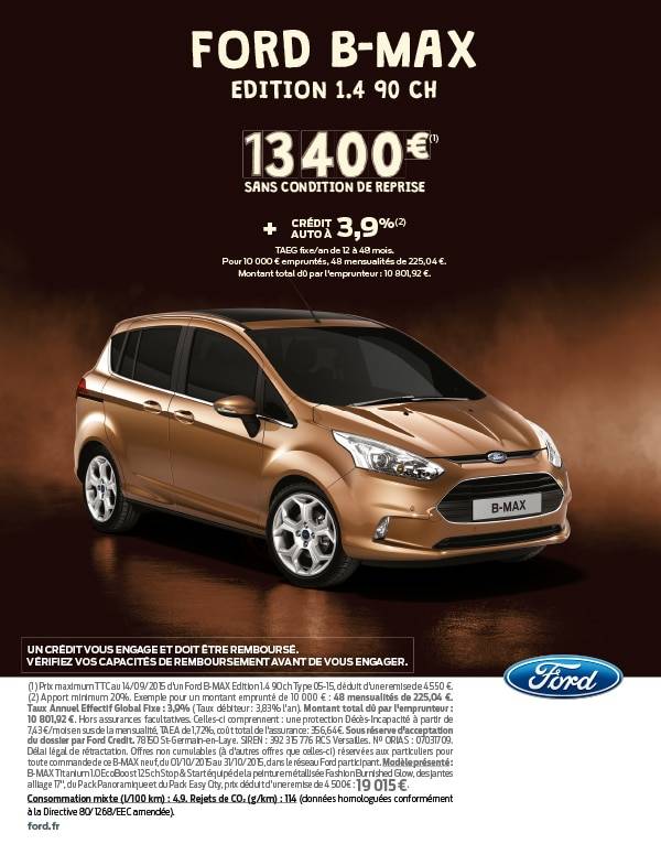 Ford bmax 125cv 92000km climatise et garantie - Voitures
