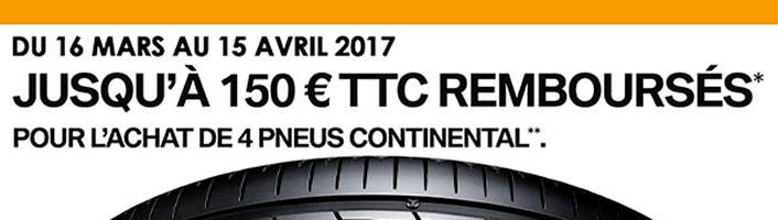 PNEU CONTINENTAL : JUSQU’A 150€TTC REMBOURSES
